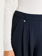 Women's Blue Flannel Twill Palazzo Pants with Pockets and Pleats - Ragno