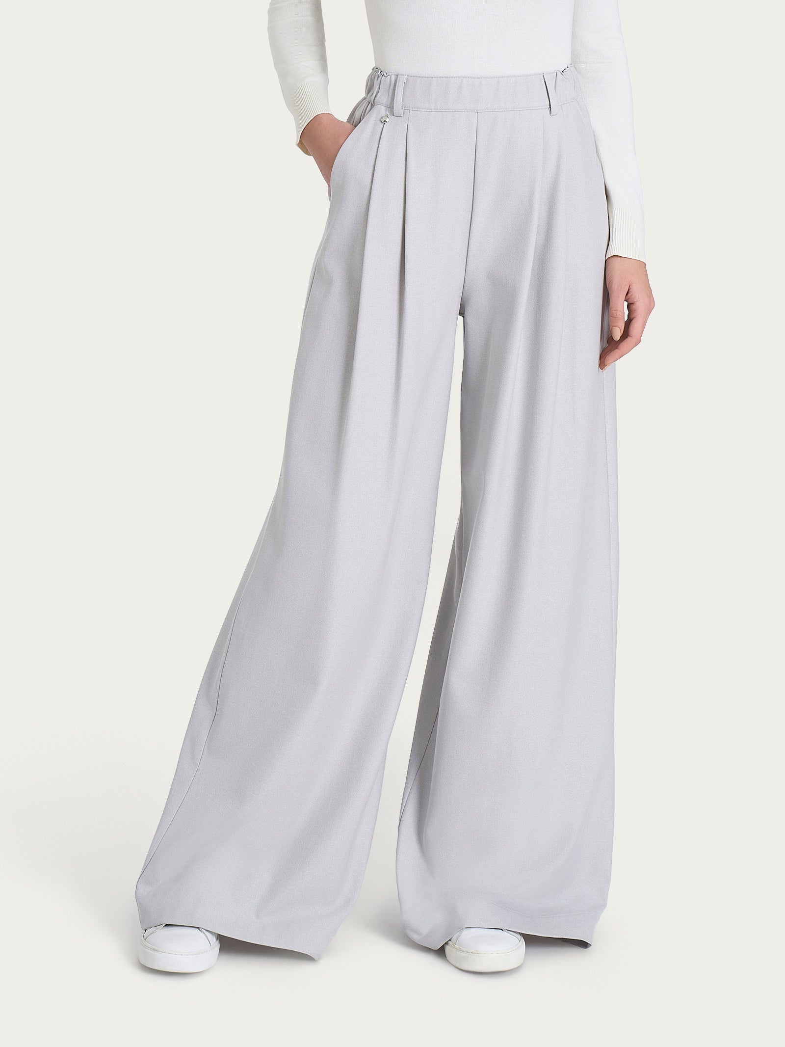 Pantalone a palazzo con tasche e pinces in Flannel Twill Neri Donna - Ragno