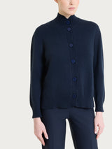 Cardigan con collo alto in misto Lana e Angora Blu Donna - Ragno