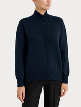 Cardigan con collo alto in misto Lana e Angora Blu Donna - Ragno