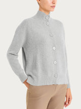 Cardigan con collo alto in misto Lana e Angora Neri Donna - Ragno