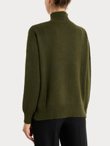 Women's Green Wool and Angora Blend High-Neck Cardigan - Ragno