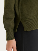 Women's Green Wool and Angora Blend High-Neck Cardigan - Ragno