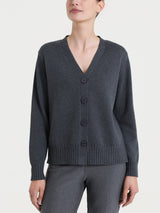Cardigan con scollo a V e bottoni in Winter Cotton Neri Donna - Ragno