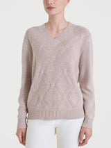 Maglia con scollo a V e con trecce in Natural Soft Grigi Donna - Ragno