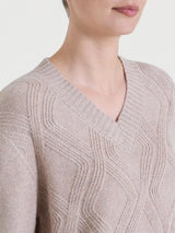 Maglia con scollo a V e con trecce in Natural Soft Grigi Donna - Ragno