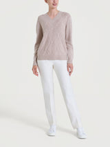 Maglia con scollo a V e con trecce in Natural Soft Grigi Donna - Ragno