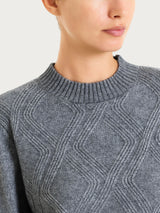 Maglia girocollo con trecce in Natural Soft Neri Donna - Ragno