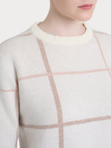Maglia girocollo con check pattern in Natural Soft Grigi Donna - Ragno