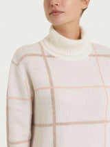 Women's Gray Wool and Angora Blend Checkered Turtleneck - Ragno