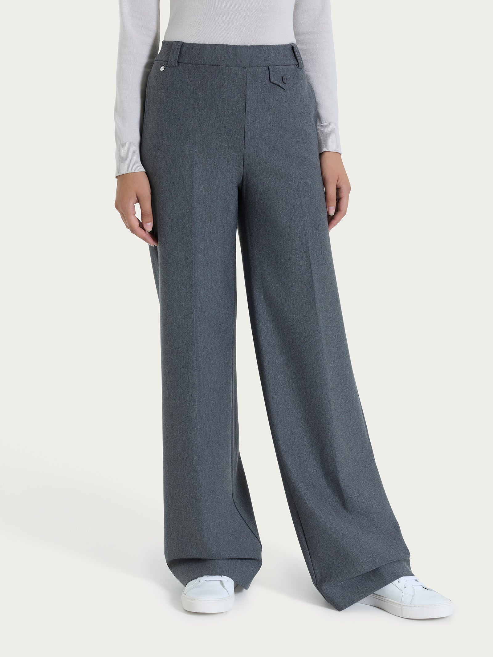 Pantalone a palazzo con taschino in Compact Neri Donna - Ragno