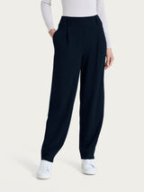 Pantalón carrot con bolsillos y pinzas en terciopelo azul para mujer - Ragno