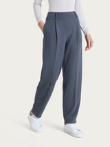 Women's Gray Velvet Carrot Pants with Pockets and Pleats - Ragno