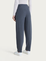 Women's Gray Velvet Carrot Pants with Pockets and Pleats - Ragno