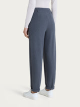 Women's Gray Velvet Carrot Pants with Pockets and Pleats - Ragno
