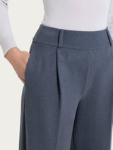 Women's Gray Velvet Carrot Pants with Pockets and Pleats - Ragno