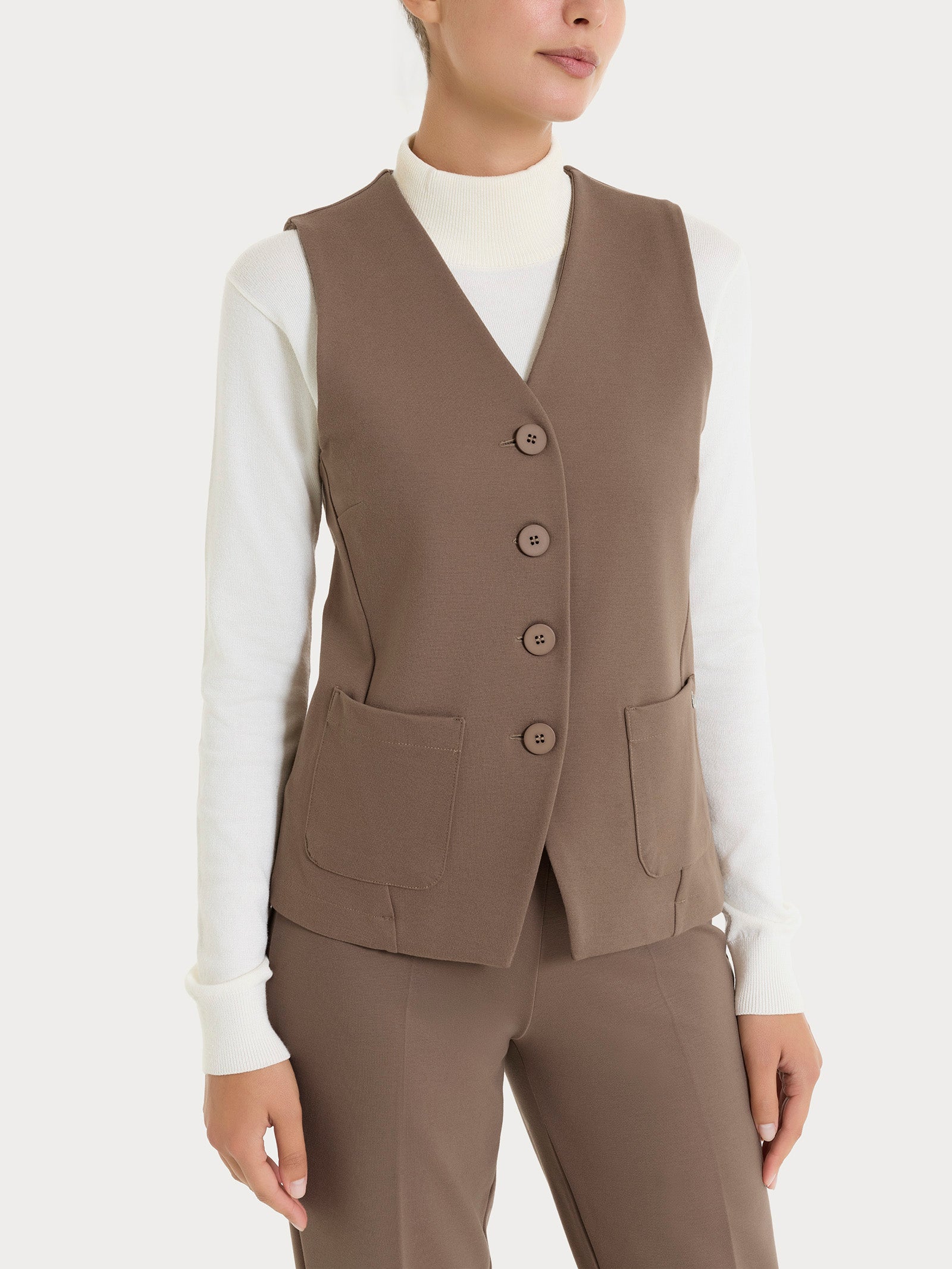 Gilet con quattro bottoni in Cashmere Compact Marroni Donna - Ragno