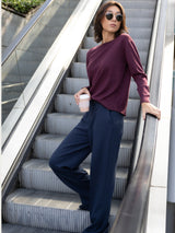 Pantalone a palazzo con tasche in Compact con Cashmere Blu Donna - Ragno