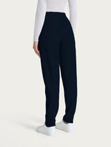 Pantalone a sigaretta con risvolto in Compact con Cashmere Blu Donna - Ragno