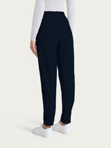 Pantalone a sigaretta con risvolto in Cashmere Compact Blu Donna - Ragno