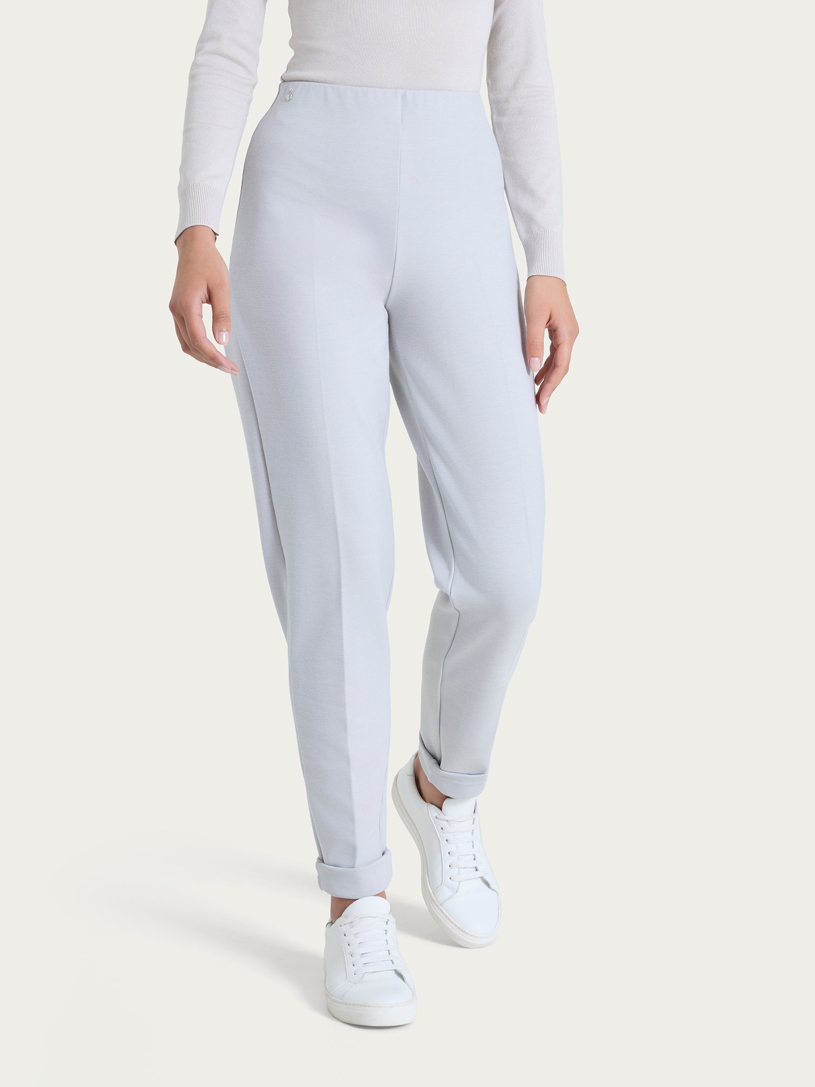 Pantalone a sigaretta con risvolto in Cashmere Compact Neri Donna - Ragno