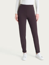 Pantalone a sigaretta con risvolto in Compact con Cashmere Marroni Donna - Ragno