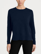 Maglia girocollo con fantasia check diagonale in Super Soft Blu Donna - Ragno