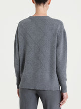 Maglia girocollo con fantasia check diagonale in Super Soft Neri Donna - Ragno