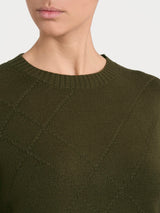 Maglia girocollo con fantasia check diagonale in Super Soft Verdi Donna - Ragno