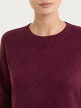 Maglia girocollo con fantasia check diagonale in Super Soft Viola Donna - Ragno