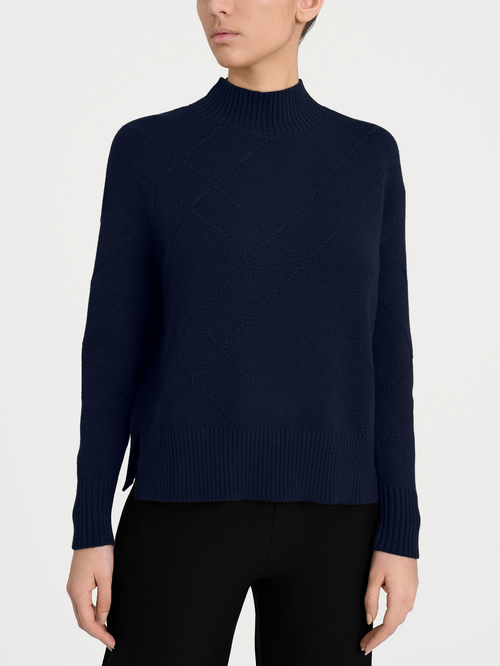 Lupetto con fantasia check diagonale in Super Soft	 Blu Donna - Ragno