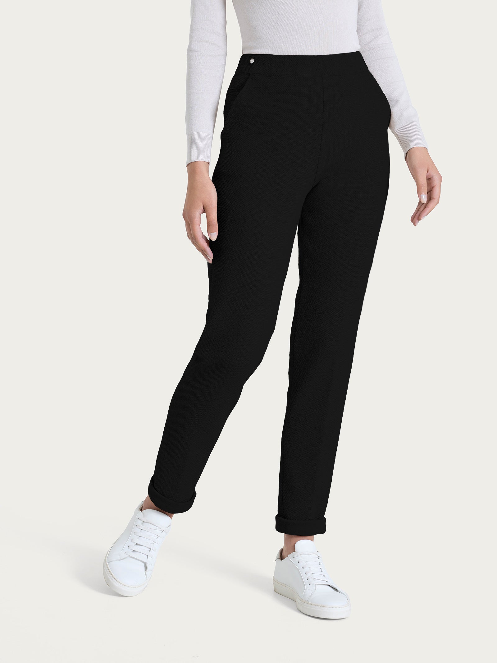 Pantalone chino slim con tasche in Japanese Fleece Neri Donna - Ragno