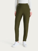 Pantalone chino slim con tasche e risvolto in Compact Verdi Donna - Ragno