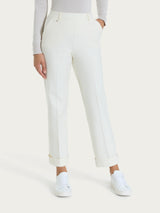 Pantalone ampio con tasche e risvolto in Compact Bianchi Donna - Ragno