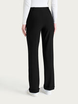 Pantalone ampio con tasche e risvolto in Compact Neri Donna - Ragno