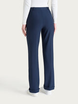 Pantalone ampio con tasche e risvolto in Compact Blu Donna - Ragno