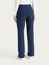 Pantalone ampio con tasche e risvolto in Compact Blu Donna - Ragno