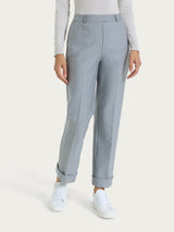 Pantalone ampio con tasche e risvolto in Compact Neri Donna - Ragno