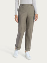 Pantalone ampio con tasche e risvolto in Compact Grigi Donna - Ragno