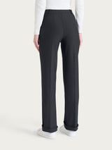 Pantalone ampio con tasche e risvolto in Compact Neri Donna - Ragno