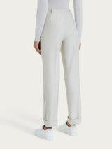 Pantalone ampio con tasche e risvolto in Compact Bianchi Donna - Ragno