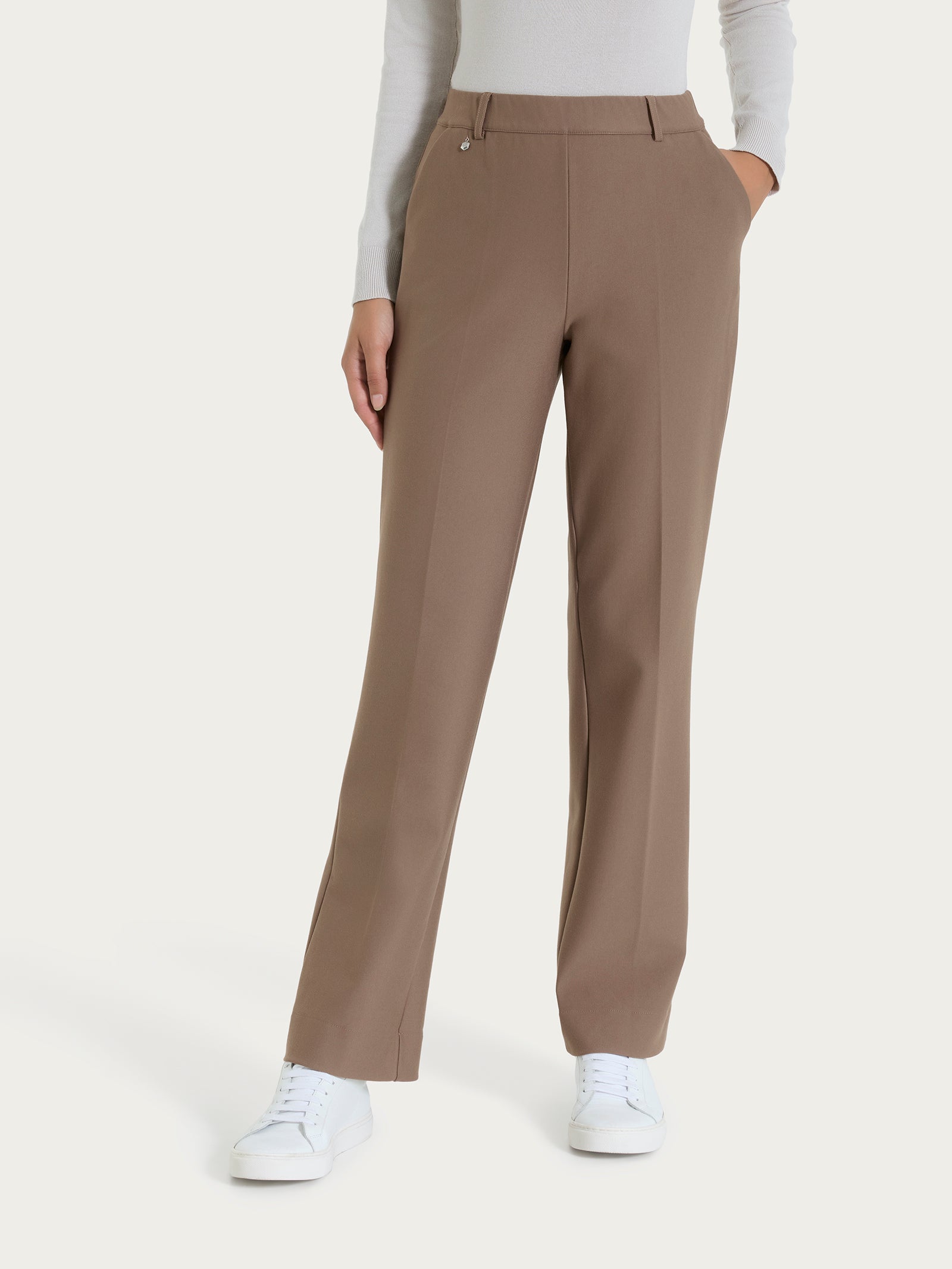 Pantalone ampio con tasche e risvolto in Compact Marroni Donna - Ragno