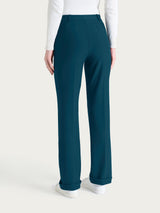 Pantalone ampio con tasche e risvolto in Compact Blu Donna - Ragno
