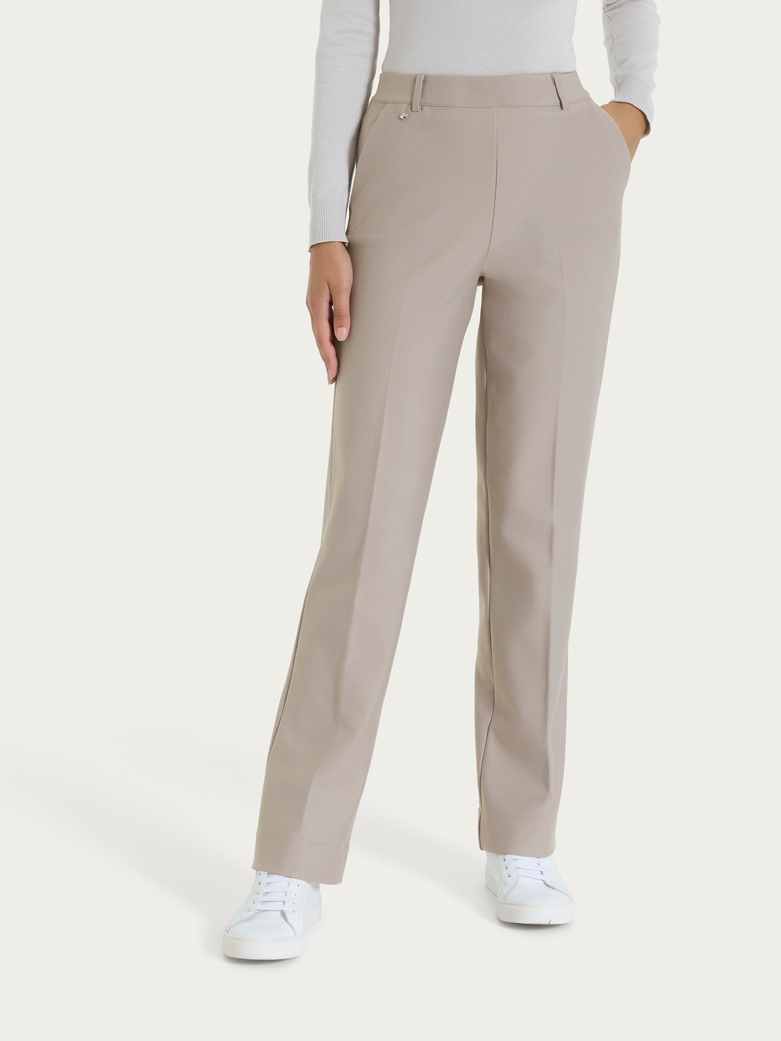 Pantalone ampio con tasche e risvolto in Compact Grigi Donna - Ragno