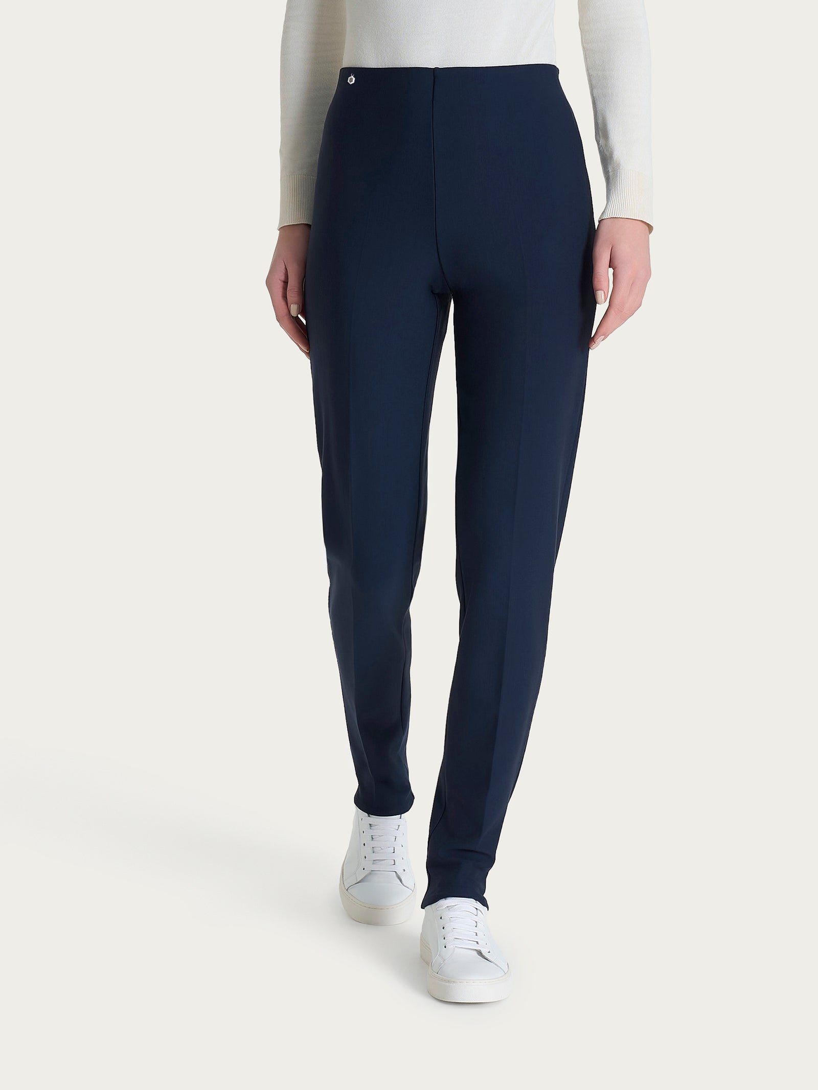 Pantalone a sigaretta con risvolto in Compact Blu Donna - Ragno