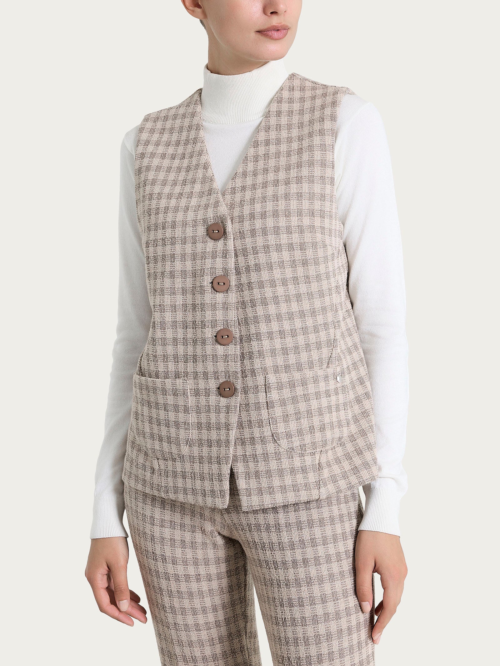 Gilet con quattro bottoni in Eco Jacquard misto lana Marroni Donna - Ragno