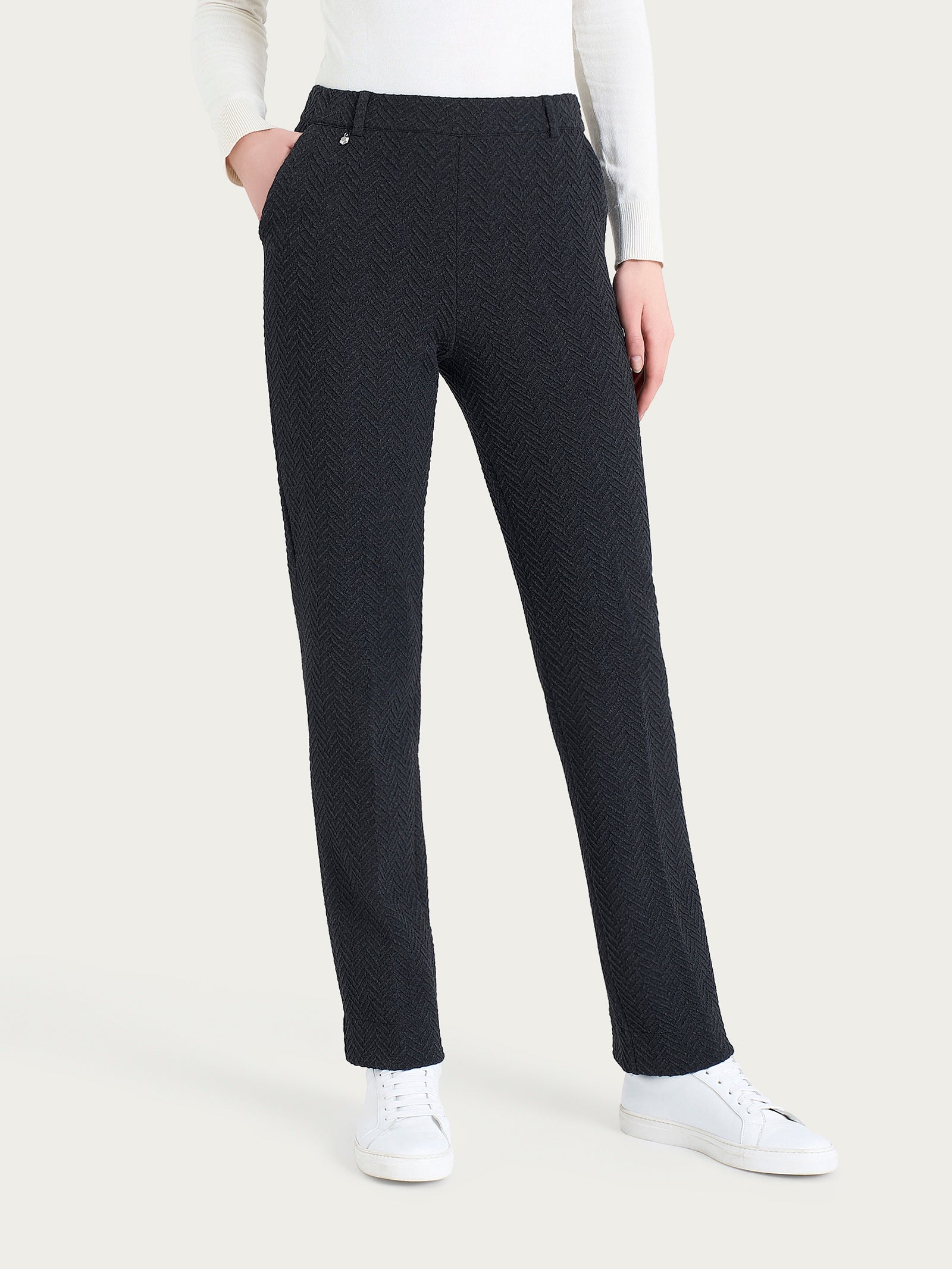Pantalone dritto con tasche in Eco Jacquard  Neri Donna - Ragno