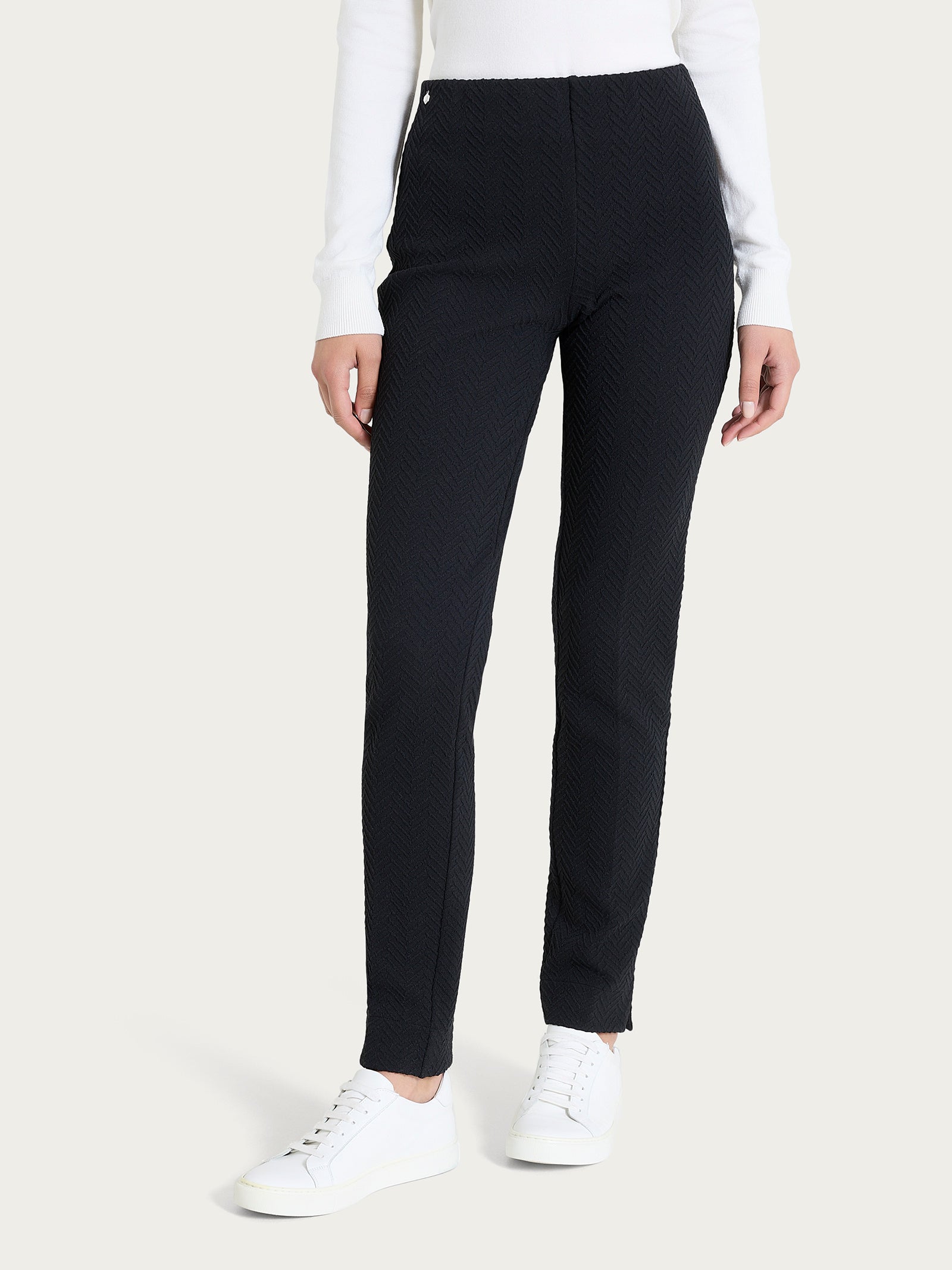 Pantalone a sigaretta con spacchetti in Eco Jacquard Neri Donna - Ragno