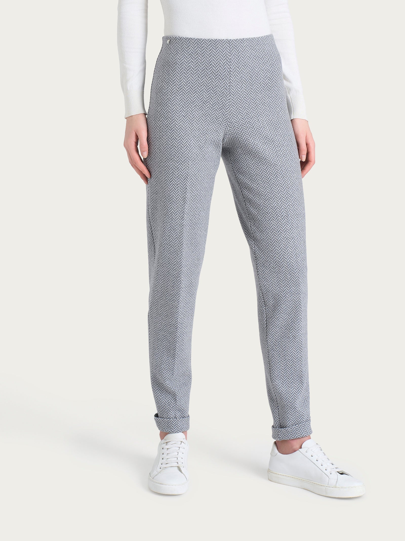 Pantalone in fantasia a sigaretta con spacchetti in Eco Jacquard Neri Donna - Ragno