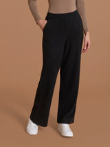 Pantalone ampio con tasche in Flannel Compact Neri Donna - Ragno